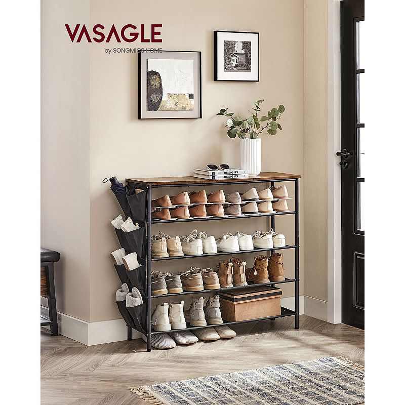 5-tier Shoe Rack With 4 Fabric Side Shelves