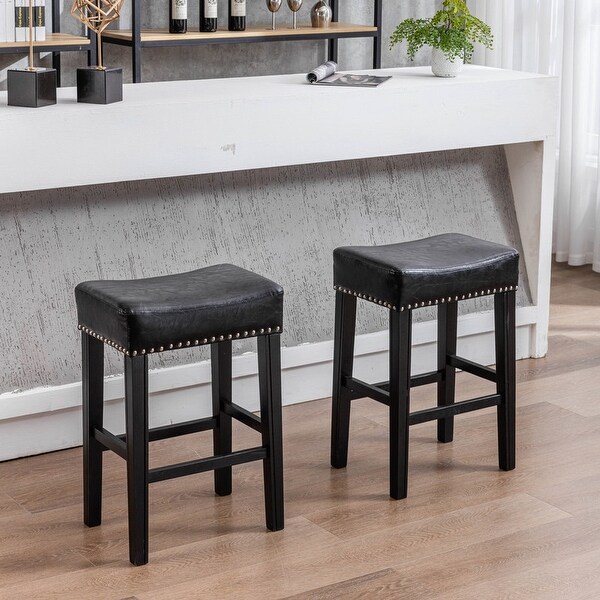 Farmhouse Counter Height Faux Leather Bar Stools， Set of 2