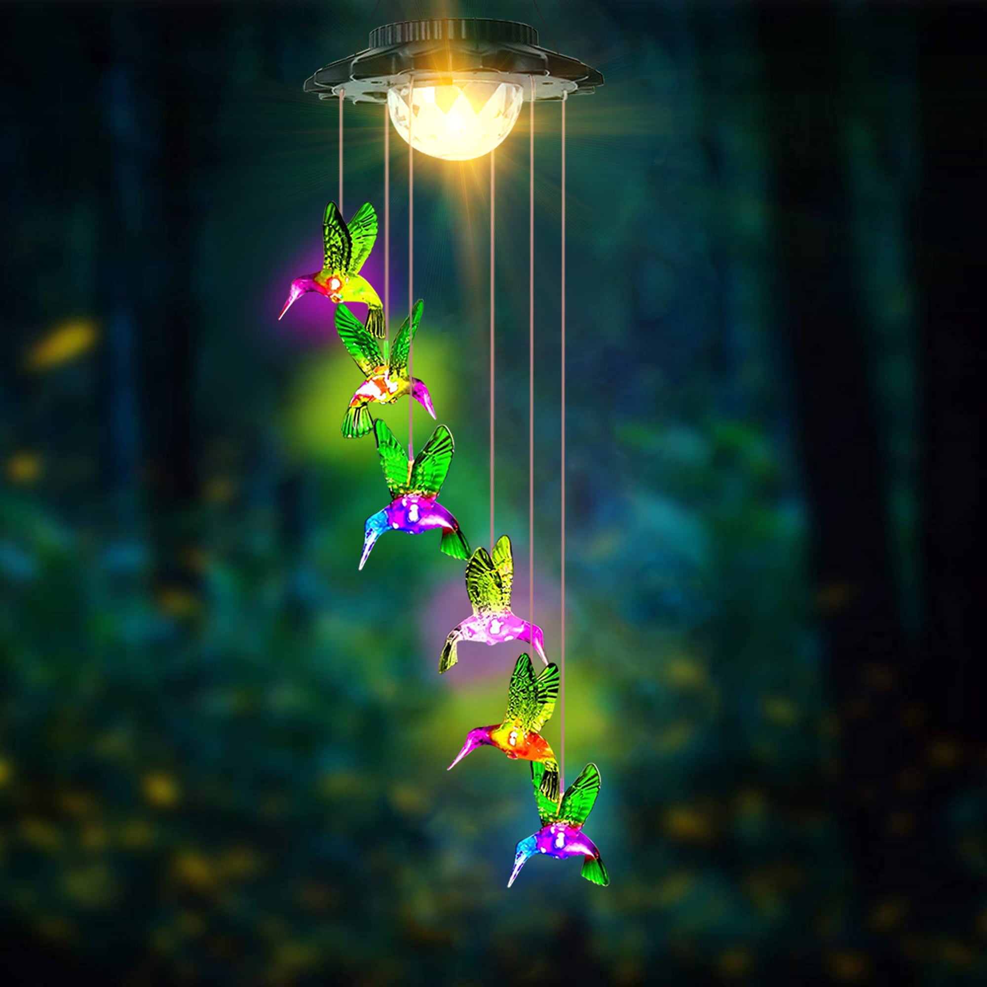 LED Wind Chime A Delightful Hummingbird-Themed LED Wind Chime， Solar-Powered and Waterproof (IP65)， Designed to Enhance the Aesthetic Appeal of Courtyards and Windows