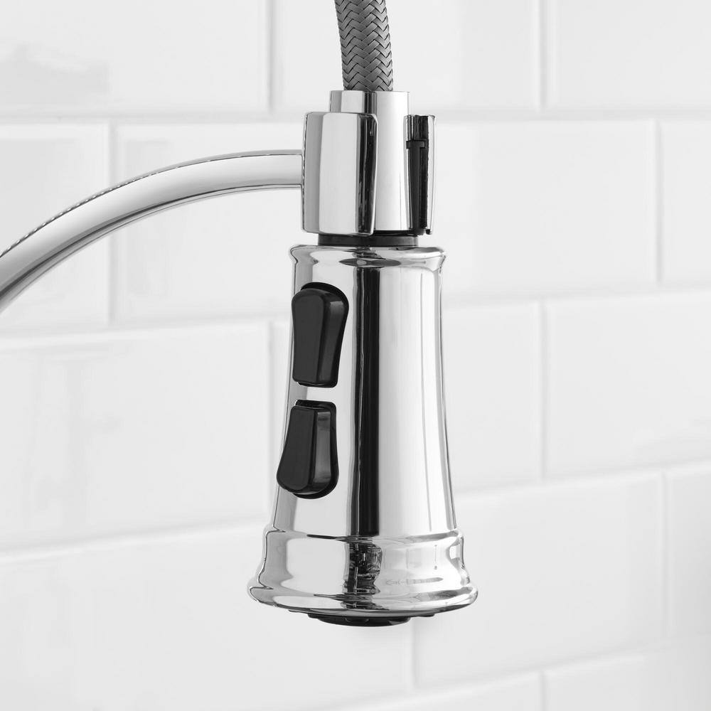 Glacier Bay Mandouri Single-Handle Spring Neck Pull-Down Sprayer Kitchen Faucet with Soap Dispenser in Polished Chrome HD67458-1301