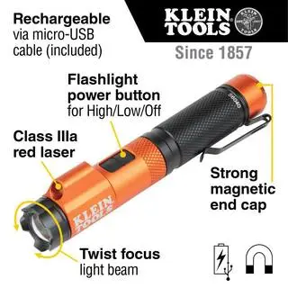 Klein Tools Rechargeable Focus Flashlight with Laser 350 Lumens 2 Modes