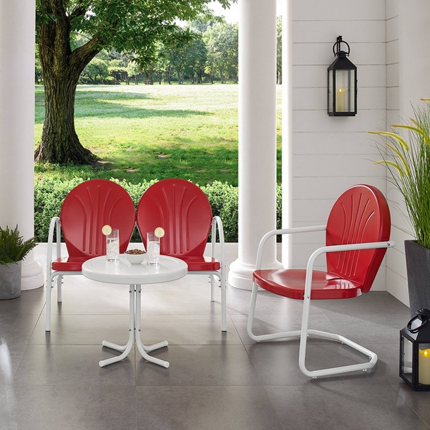 Griffith 3pc Outdoor Conversation Set With Loveseat Armchair And Accent Table Bright Red Crosley