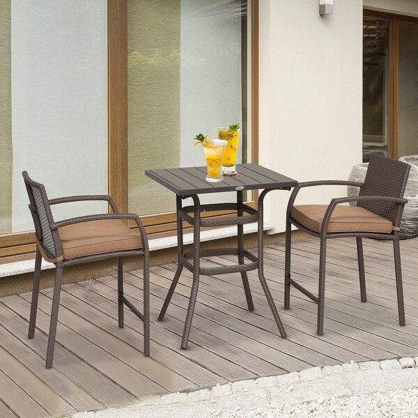 Outsunny 3piece Outdoor PE Rattan Patio Bar Table Conversation Set