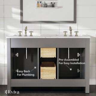 Eviva Artemis 48 in. W x 22 in. D x 33.7 in. H Bath Vanity in Gray with Carrara Marble Vanity Top in White with Double Sinks TVN313-48GR-DS