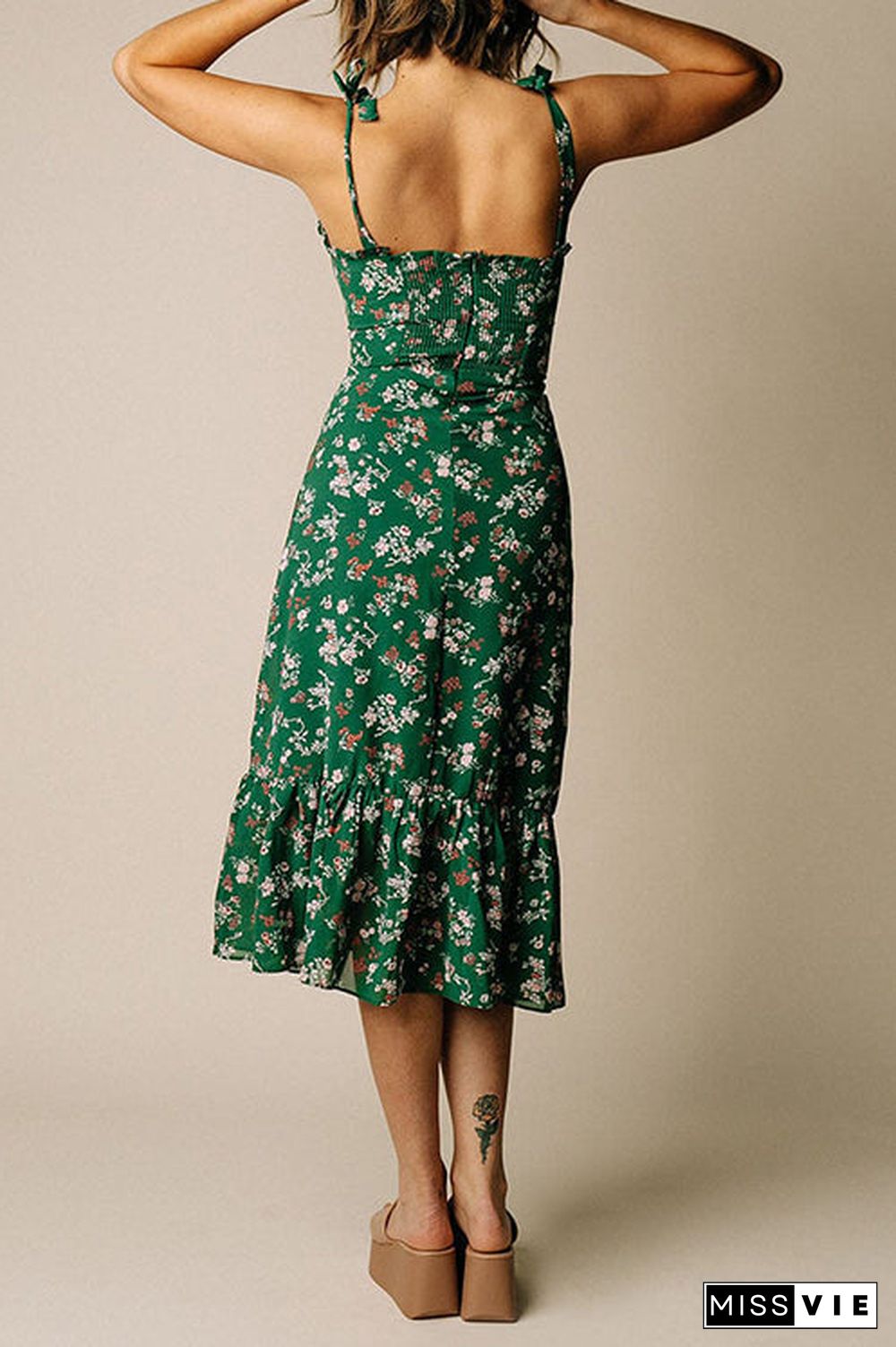 Print Tie Slip Slim Midi Dress