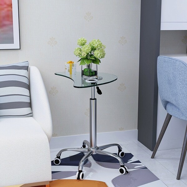 Adjustable Height Transparent Tempered Glass Table with Wheels