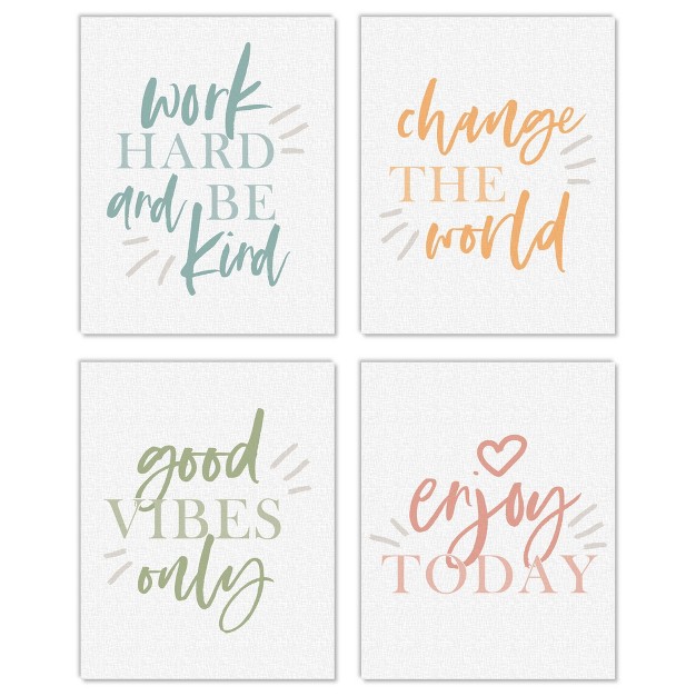 Big Dot Of Happiness Work Hard And Be Kind Unframed Inspirational Quotes Linen Paper Wall Art Set Of 4 Artisms 8 X 10 Inches Colorful