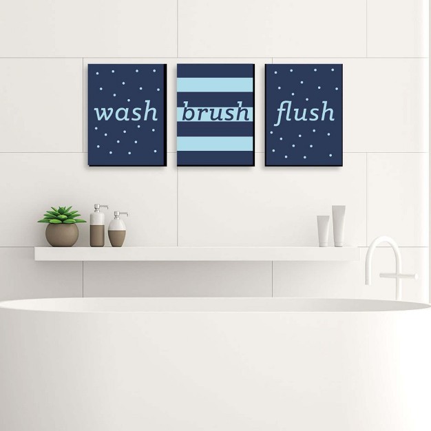 Big Dot Of Happiness Boy Blue And Navy Kids Bathroom Rules Wall Art 7 5 X 10 Inches Set Of 3 Signs Wash Brush Flush