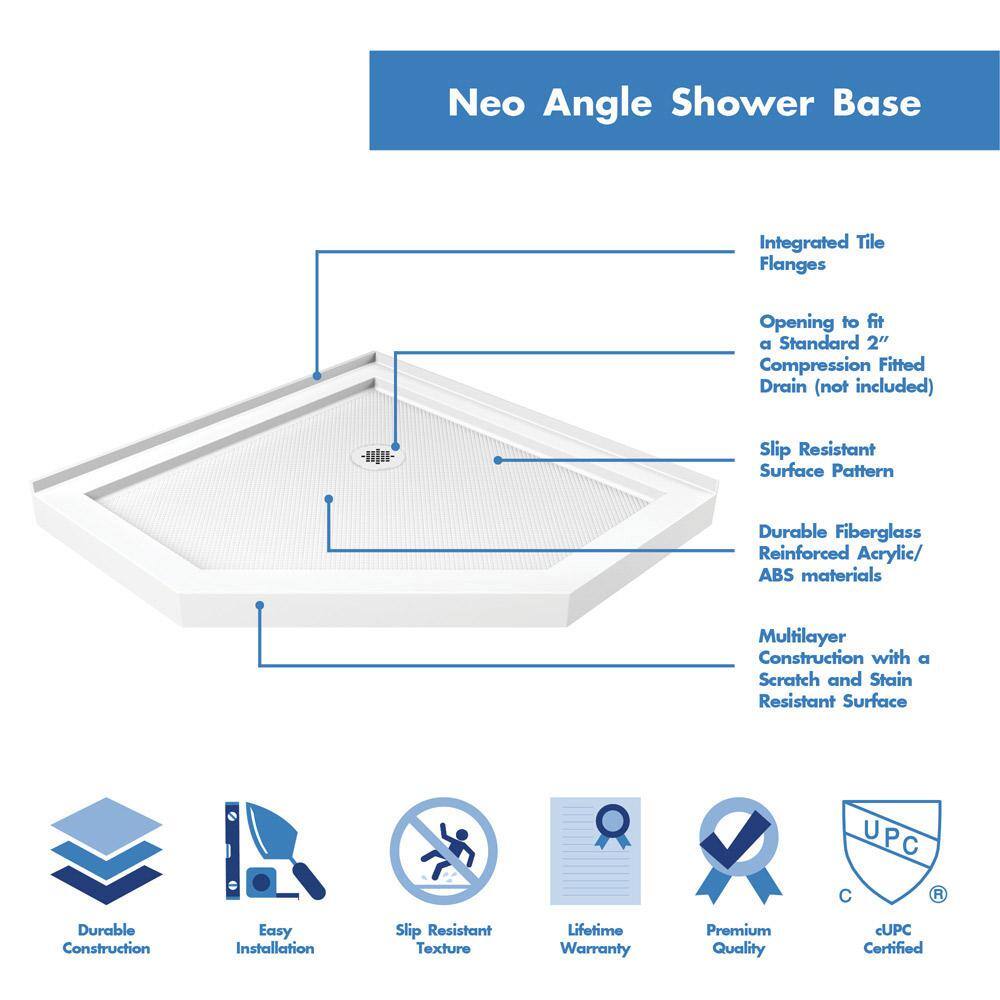 DreamLine Prism 38 in. x 38 in. x 74.75 in. Semi-Frameless Pivot Neo-Angle Shower Enclosure in Brushed Nickel with White Base DL-6031-04