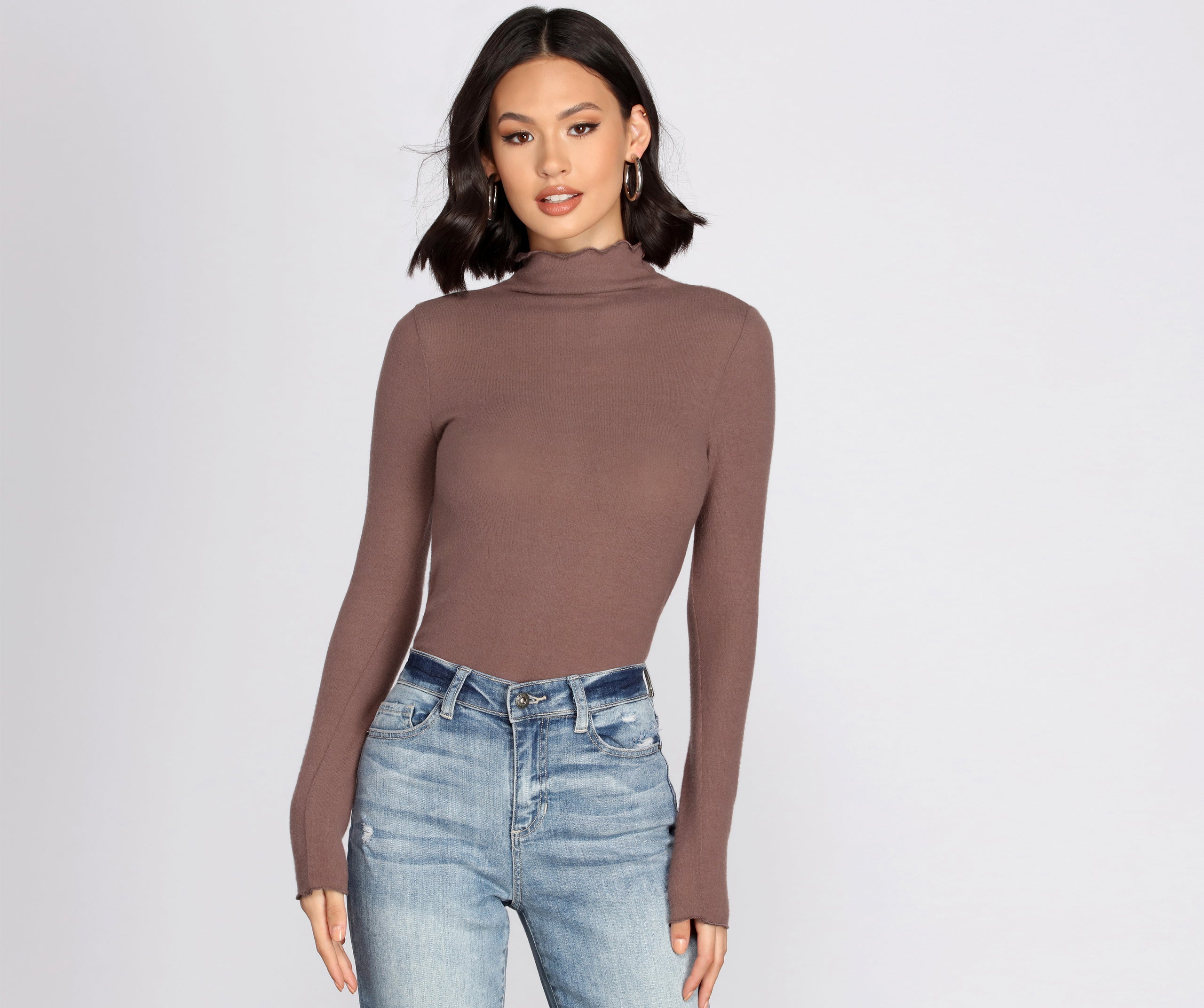 Brushed Knit Mock Neck Top