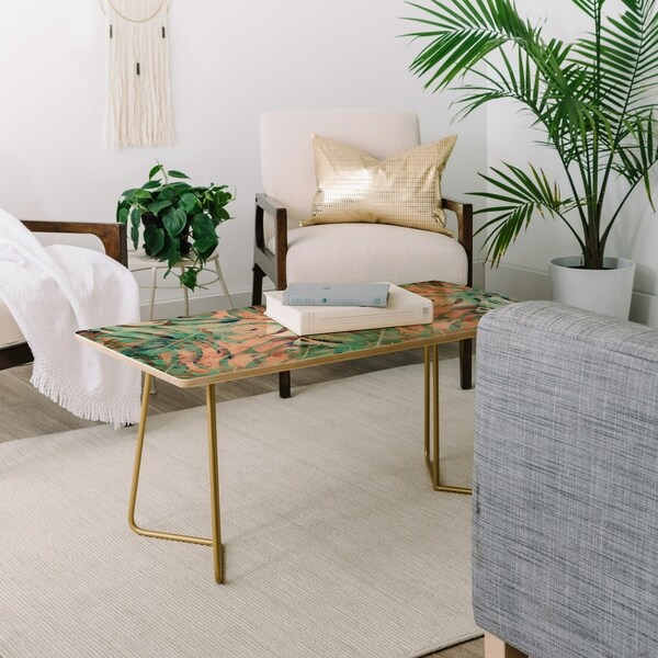 Marta Barragan Camarasa Pattern of Monstera Pink Leaves Coffee Table