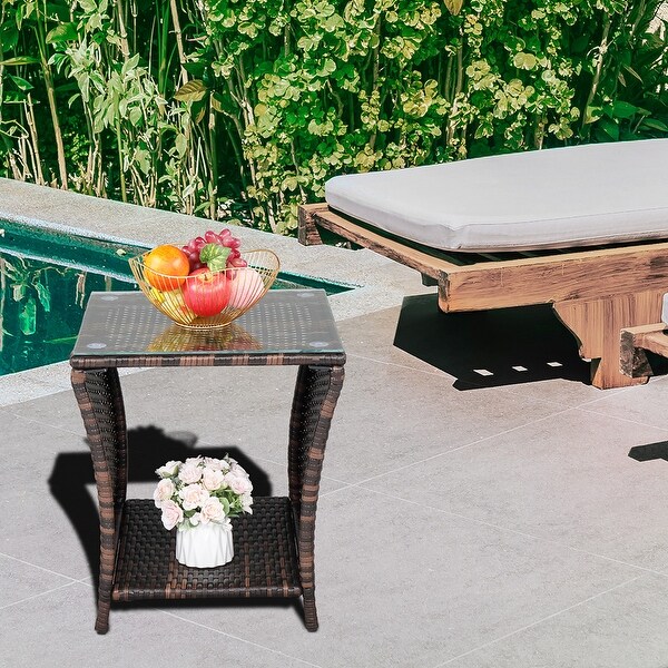 Glass Surface Iron Frame Rattan Fashionable Side Table