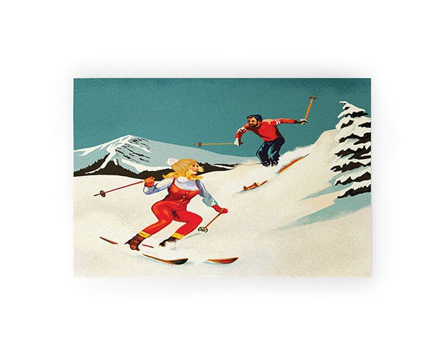 The Whiskey Ginger Retro Skiing Couple Welcome Mat Society6