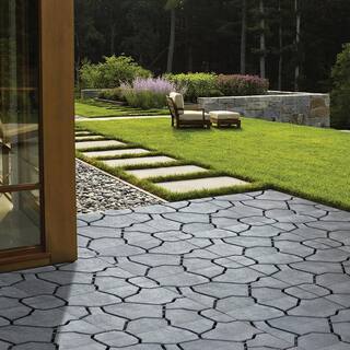 Gardenised Gray Plastic Garden Path Track Interlocking Stone Look Design Pathway Tile Floor Paver (Pack of 4) QI004108.4