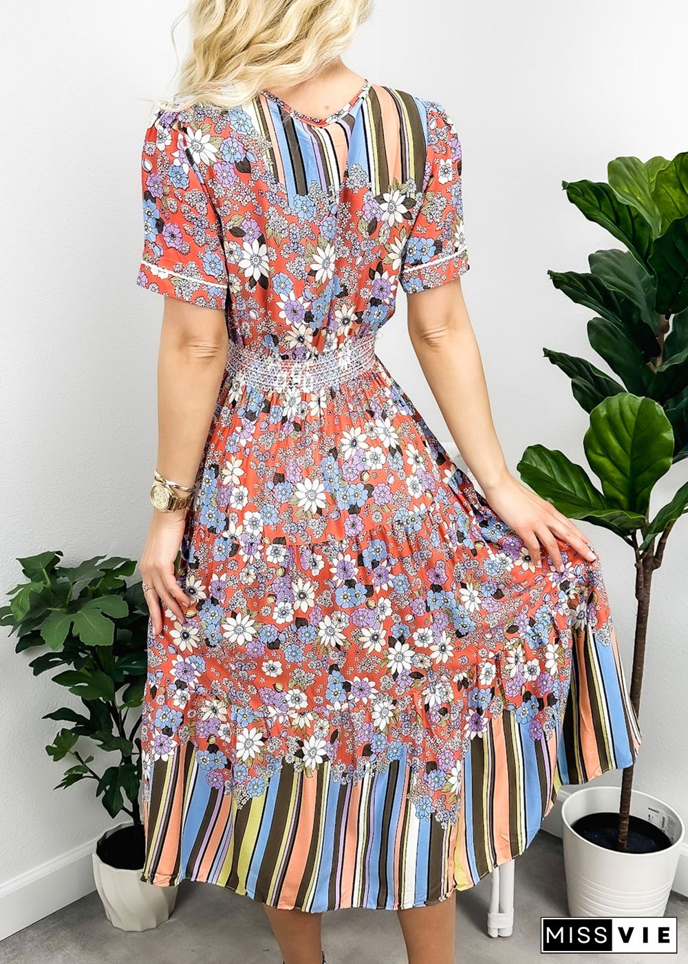 Multicolor Floral Retro Print Dress