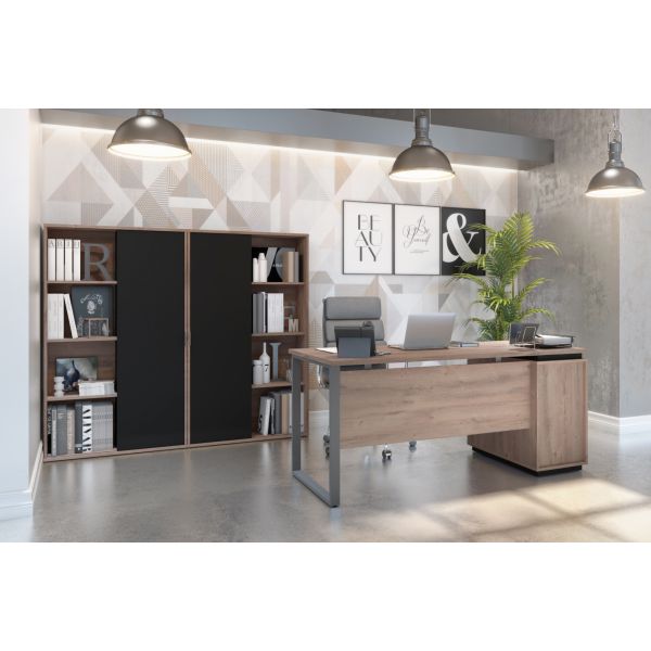 Bestar Aquarius 3-Piece Computer Desk and Two Bookcases - Rustic Brown and Graphite