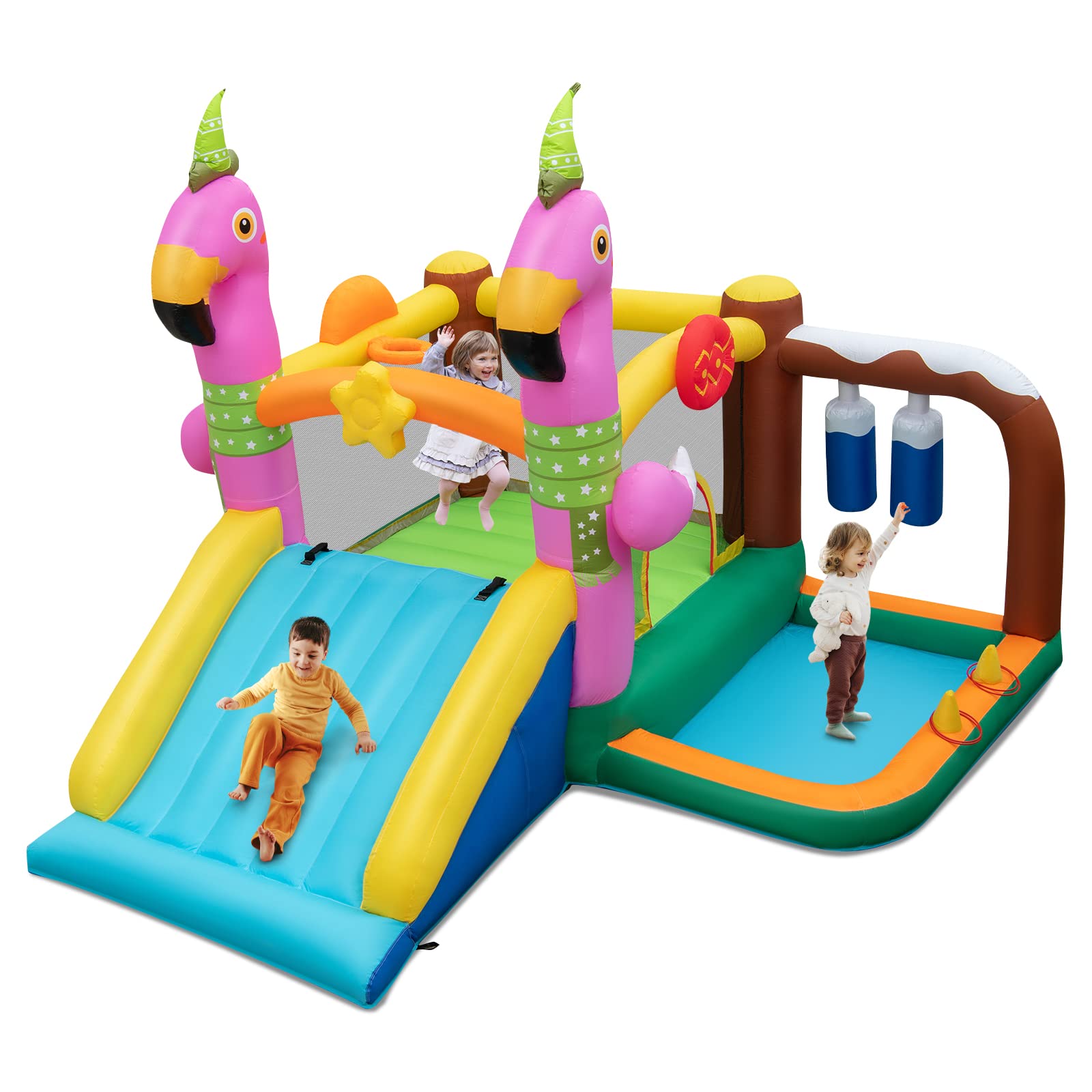 Costzon  Inflatable Bounce House, Flamingo Bouncy House for Kids Indoor Outdoor Party with Jumping Area