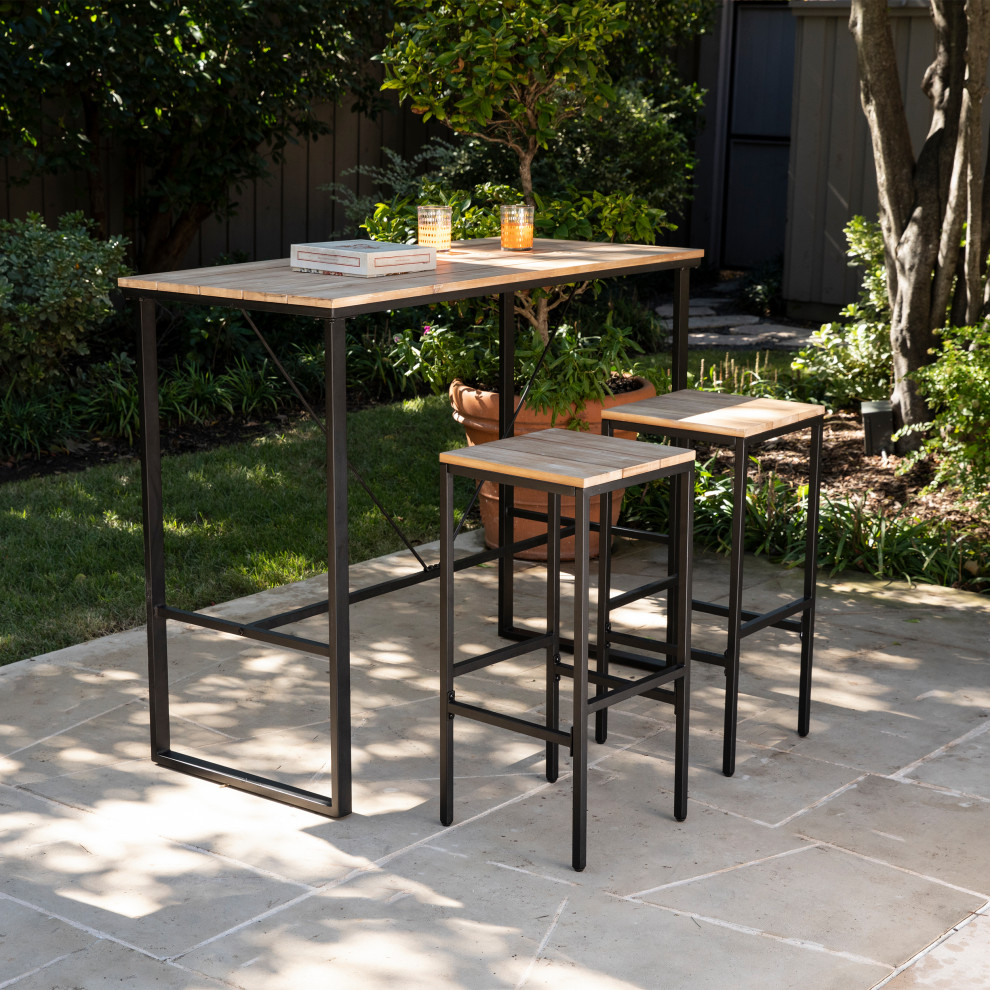 Baptistine 3 Piece Indoor/Outdoor Space Saving Bar Set   Industrial   Outdoor Pub And Bistro Sets   by SEI  Houzz