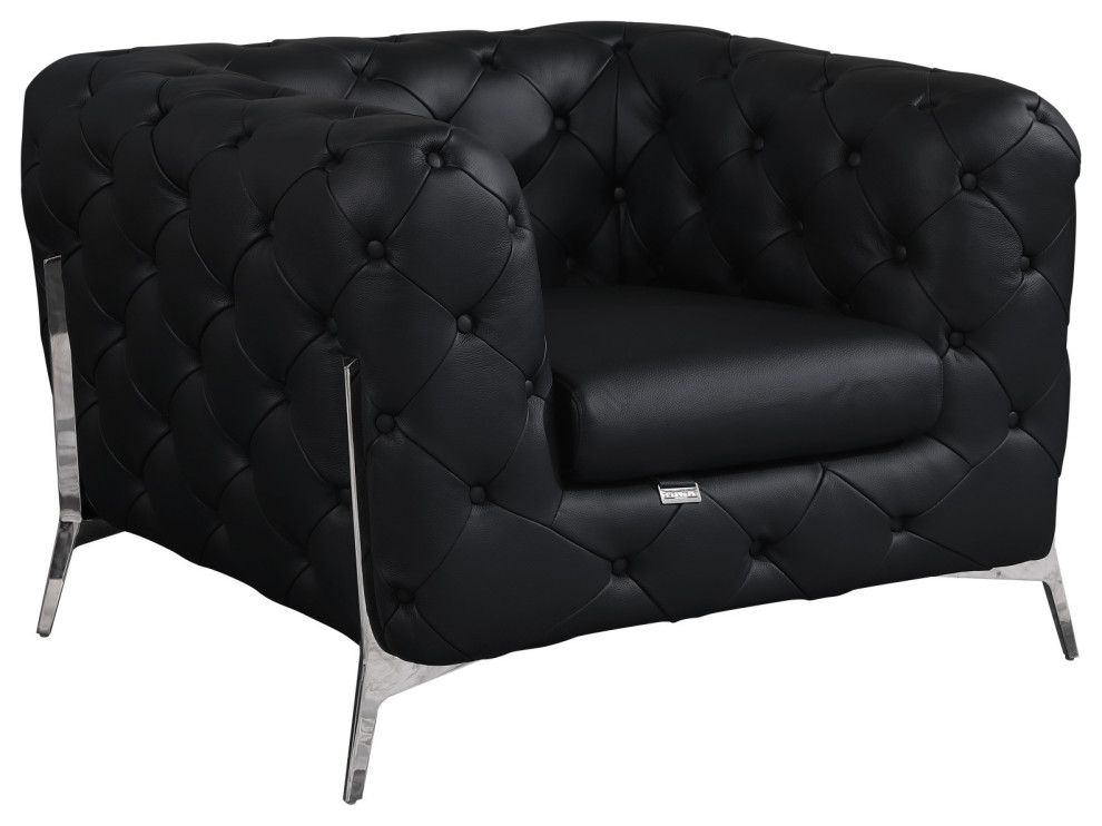 Glam Black and Chrome Tufted Leather Armchair   Midcentury   Armchairs And Accent Chairs   by UStradeENT LLC  Houzz