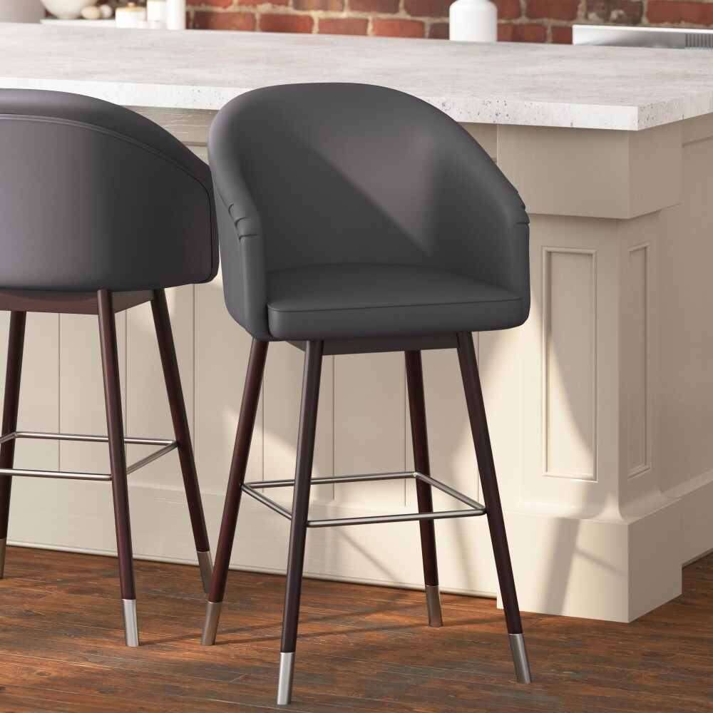 Upholstered Bar Stool with Wooden Legs