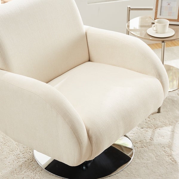 Modern Linen Swivel Accent Lounge Chair with Round Metal Base