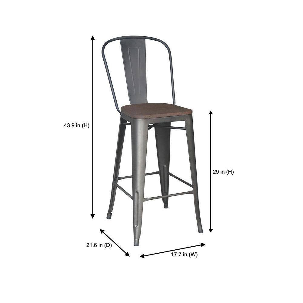 StyleWell Finwick Matte Gunmetal Backed Bar Stool with Dark Wood Seat (Set of 2) CW827A-29-GMM