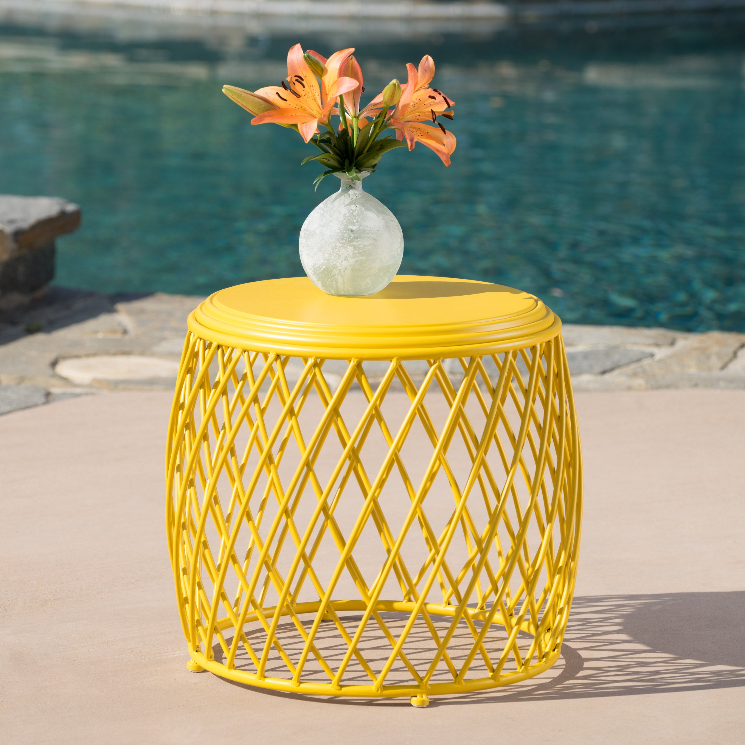 Jadien Outdoor 19 Inch Diameter Lattice Iron Side Table