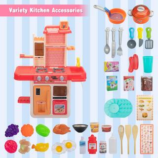 Nyeekoy Kids Play Kitchen Playset with Lights and Sounds in Pink TH17W0730