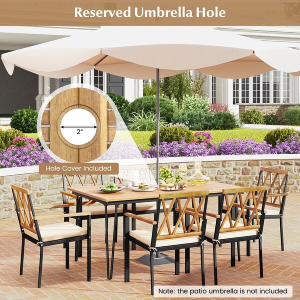 Gymax 7 PCS Patio Dining Set w/ 2'' Umbrella Hole and Seat Cushions