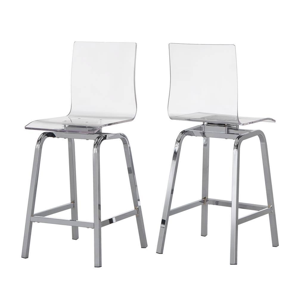 HomeSullivan 38.5 in. Silver Acrylic Swivel High Back Bar Stools (Set 2) 40E126CO-24