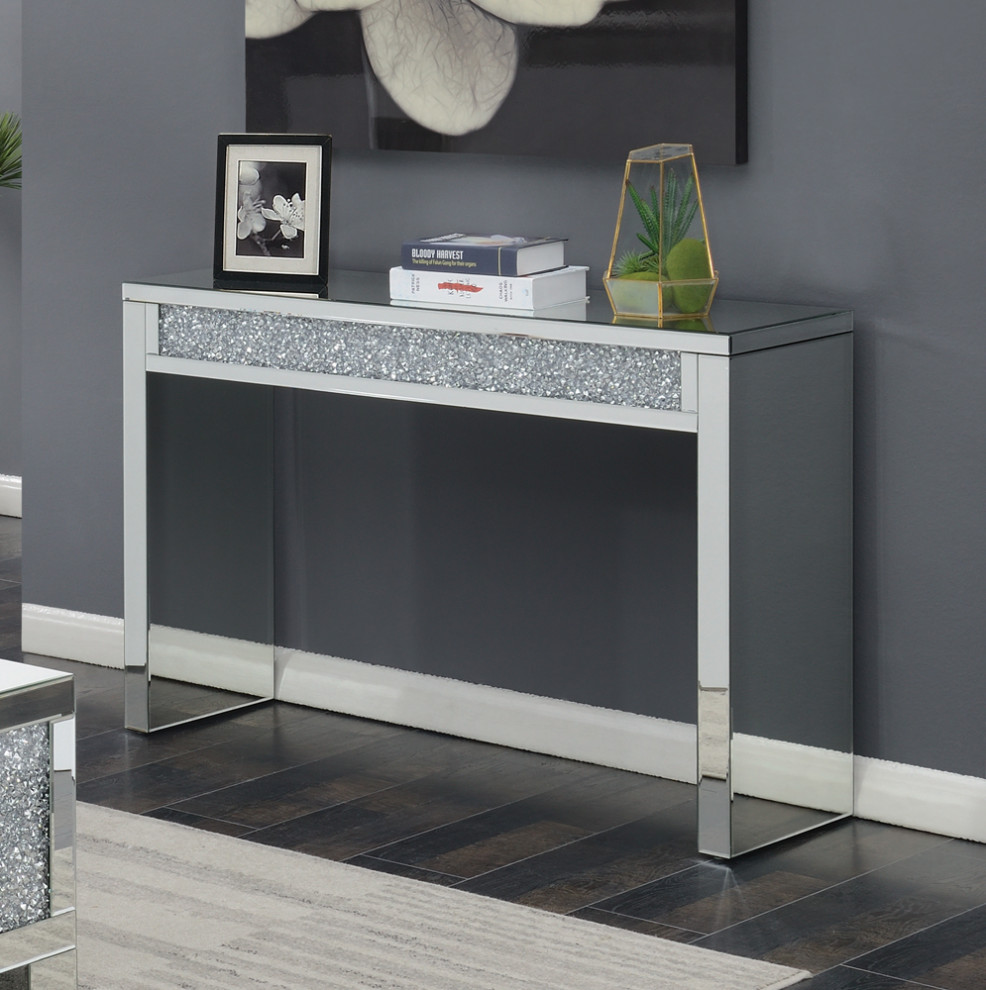 Gillian Rectangular Sofa Table Silver and Clear Mirror   Modern   Console Tables   by Modon  Houzz