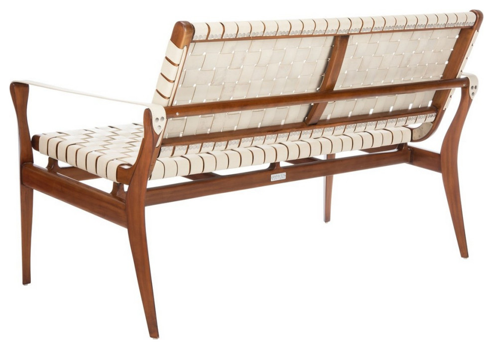 Zoe Leather Loveseat White/Light Brown   Midcentury   Loveseats   by AED Luxury Home Decor  Houzz