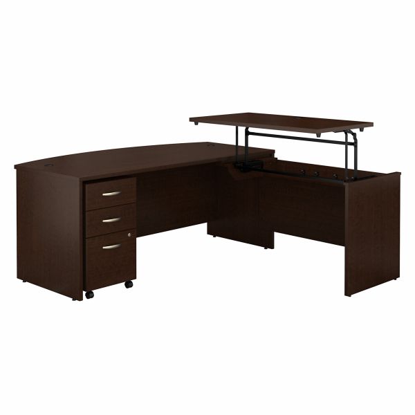 Bush Business Furniture Series C 72W x 36D 3 Position Bow Front Sit to Stand L Shaped Desk with Mobile File Cabinet in Mocha Cherry