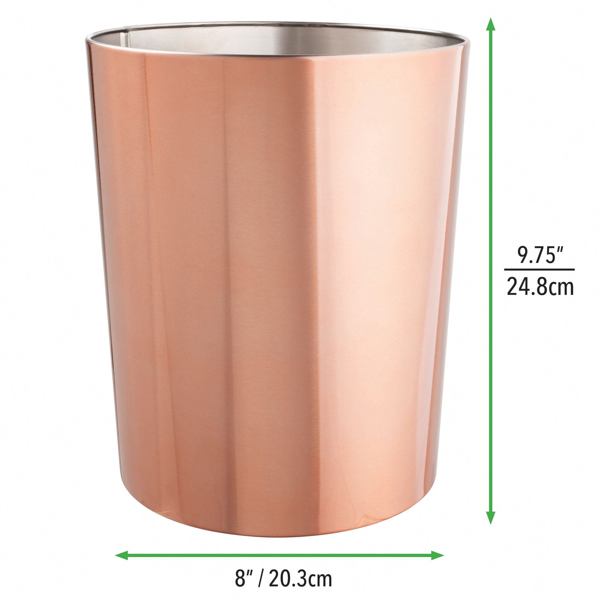 mDesign Round Metal Modern Compact Freestanding Plastic Toilet Bowl Brush and Round Wastebasket Garbage Can Combo Set for Bathroom Storage - Sturdy， Deep Cleaning - Set of 2 - Rose Gold