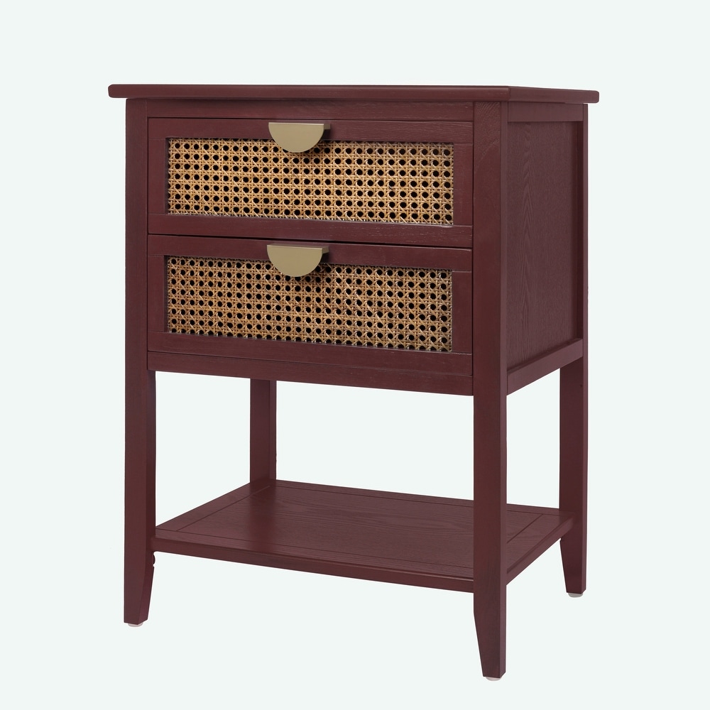 Naturel Rattan 2 Drawer Side table