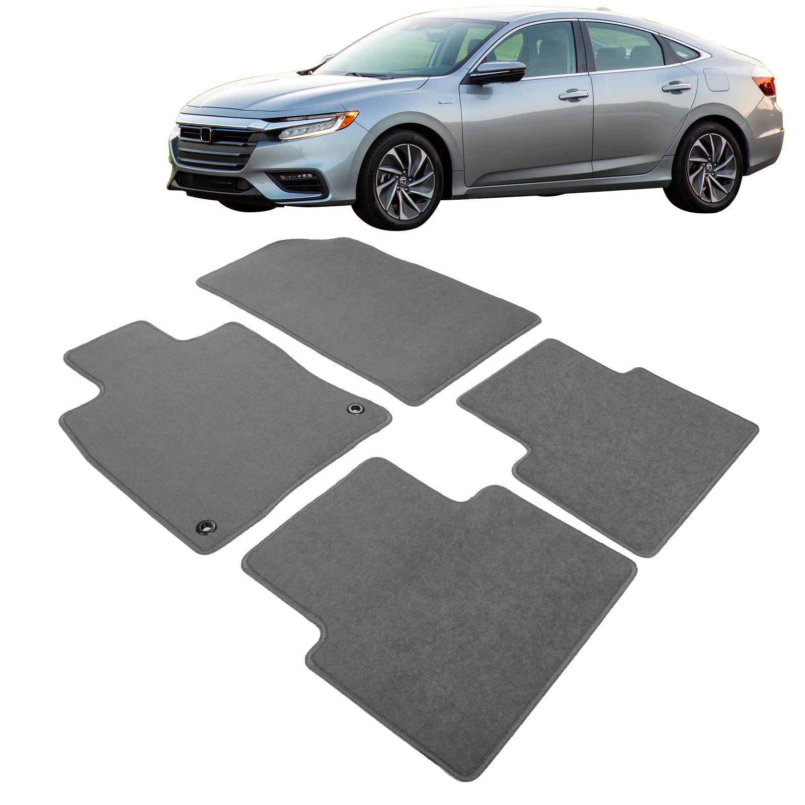 Ikon Motorsports Floor Mats Compatible With 2019-2022 Honda Insight， Gray Nylon Car Auto Front Rear Carpets Liner 4PC Set Protector