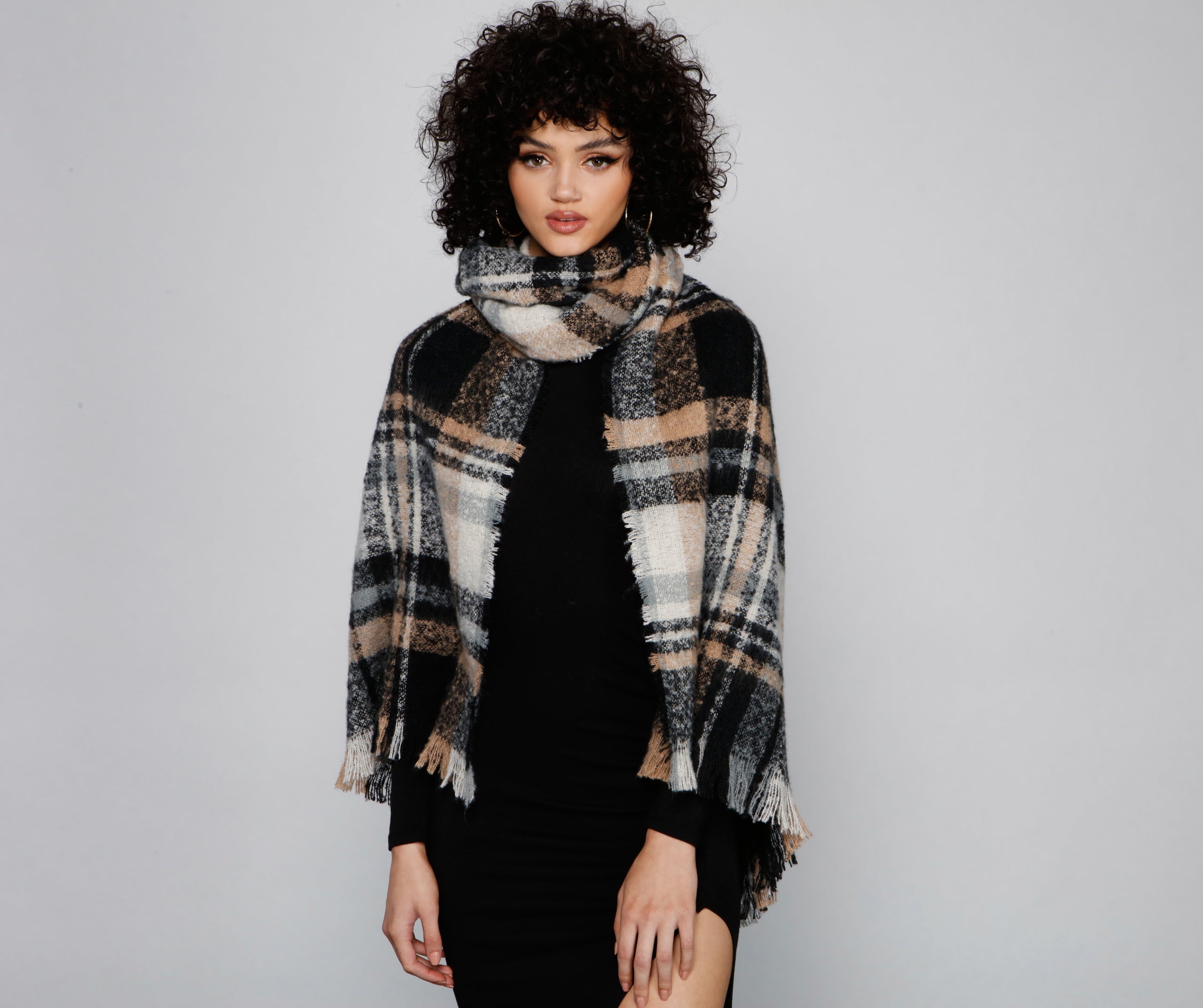 Plaid Cozy Frayed Blanket Scarf