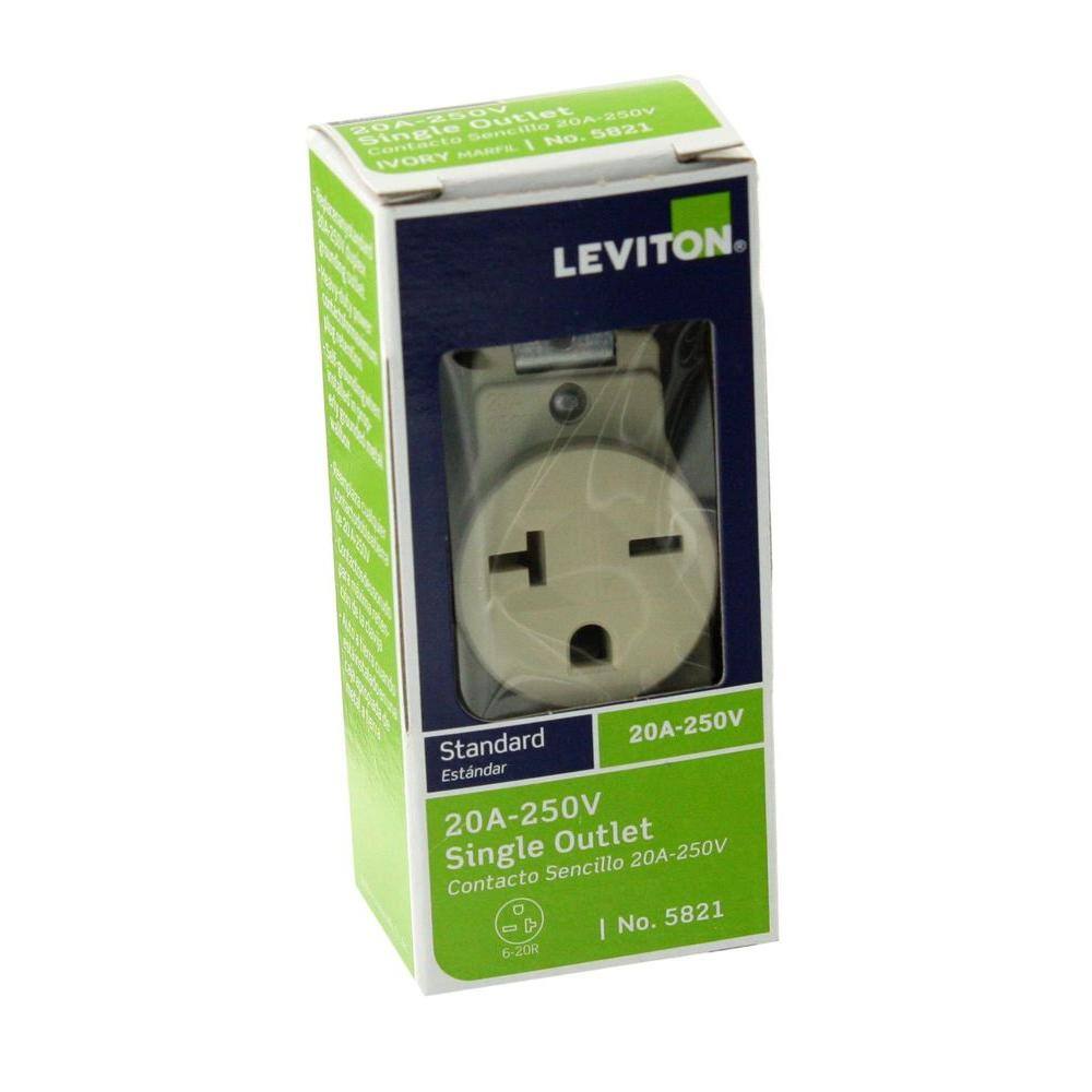 Leviton 20 Amp Commercial Grade Double-Pole Single Outlet Ivory R61-05821-0IS