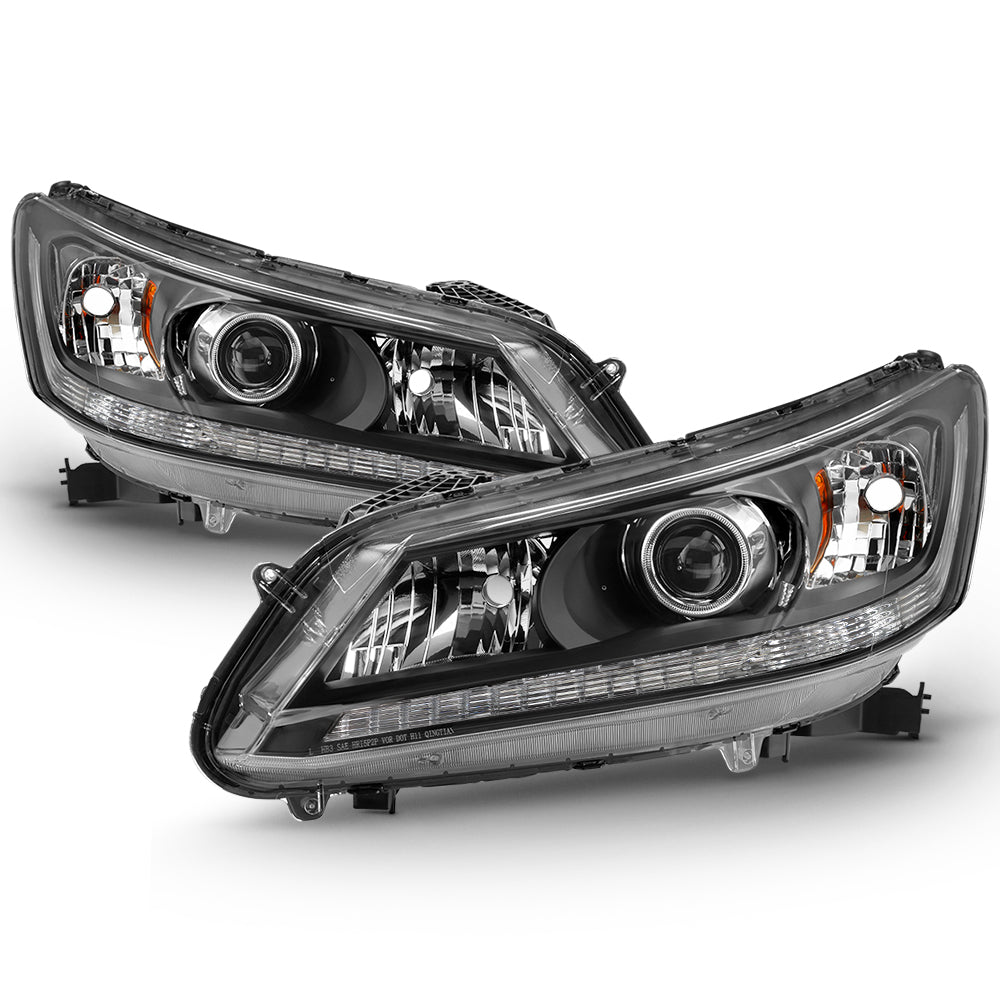 Fits 2013 2014 2015 Honda Accord 4-Door Sedan Halogen Models Headlights - Black