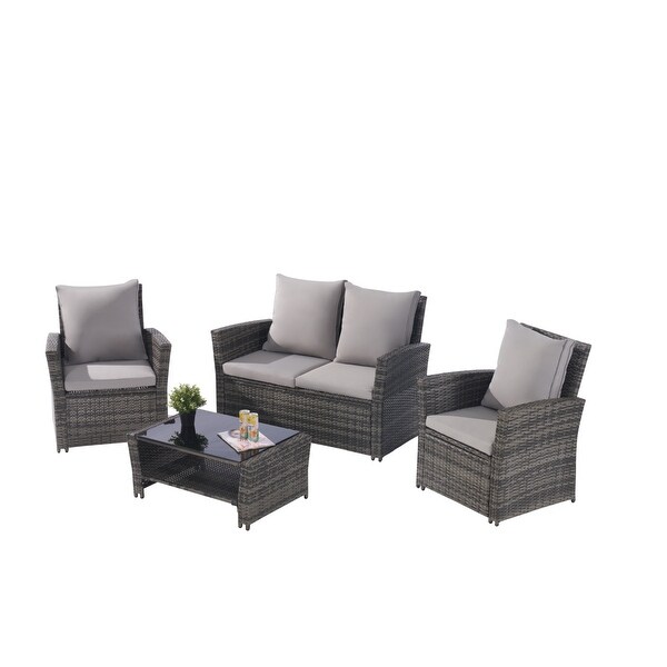 4 Pieces Outdoor Patio Furniture Sets Garden Rattan Chair Wicker Set