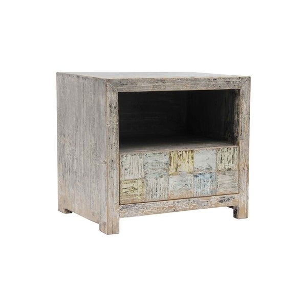 Artissance Reclaimed Wood Shandong Checkerboard Side Table， 24 Inch Tall， Weathered Gray Wash