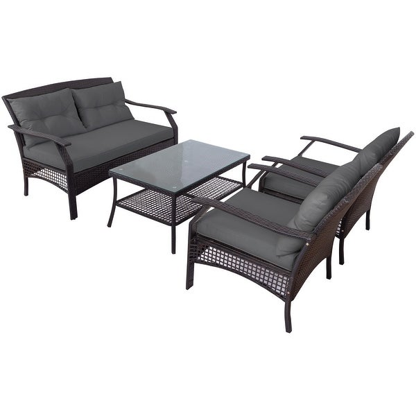 4 Piece Rattan Sofa Seating Group with Cushions， Outdoor Ratten sofa - Overstock - 33824781