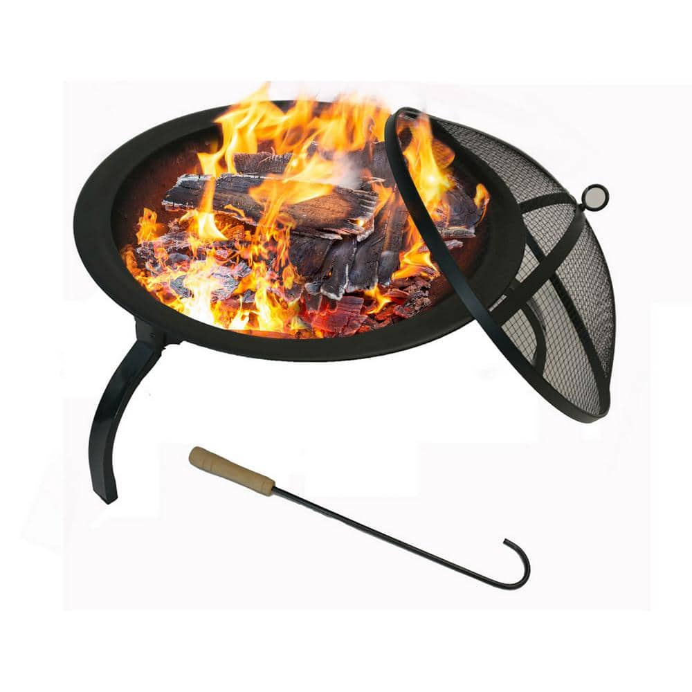 WESTIN OUTDOOR Helen 22 in. Round Steel Wood Burning Fire Pit in Black 3005102