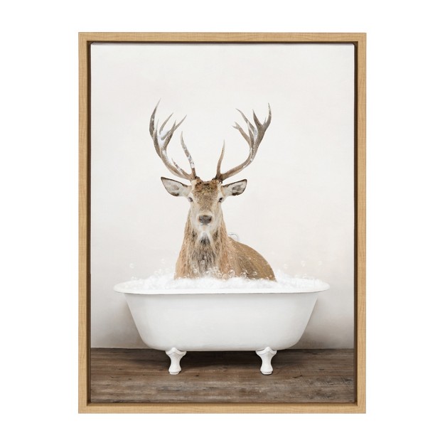 X 24 quot Sylvie Male Deer In Rustic Bath Framed Canvas By Amy Peterson Natural Kate amp Laurel All Things Decor