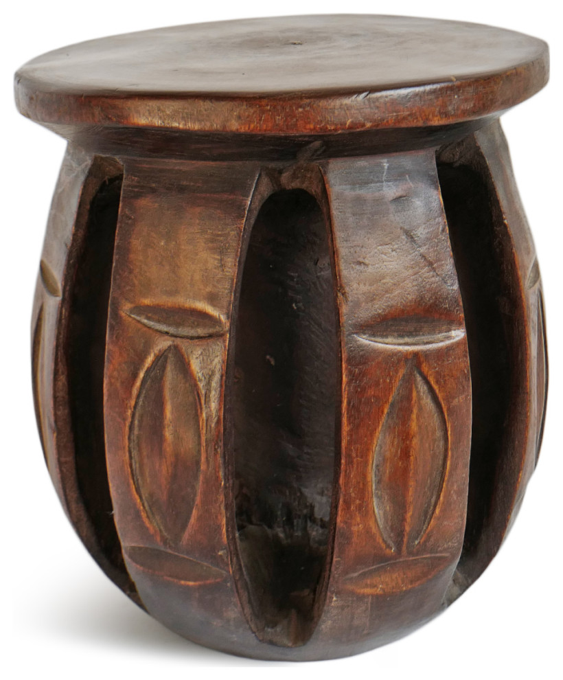 Consigned Baga Nimba Wood Stool   Rustic   Accent And Garden Stools   by Design Mix Furniture  Houzz