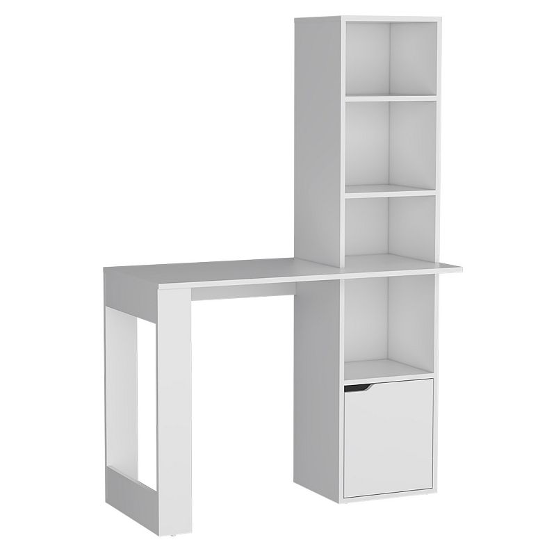 DEPOT E-SHOP Ripley Writing Desk With Bookcase and Cabinet， White