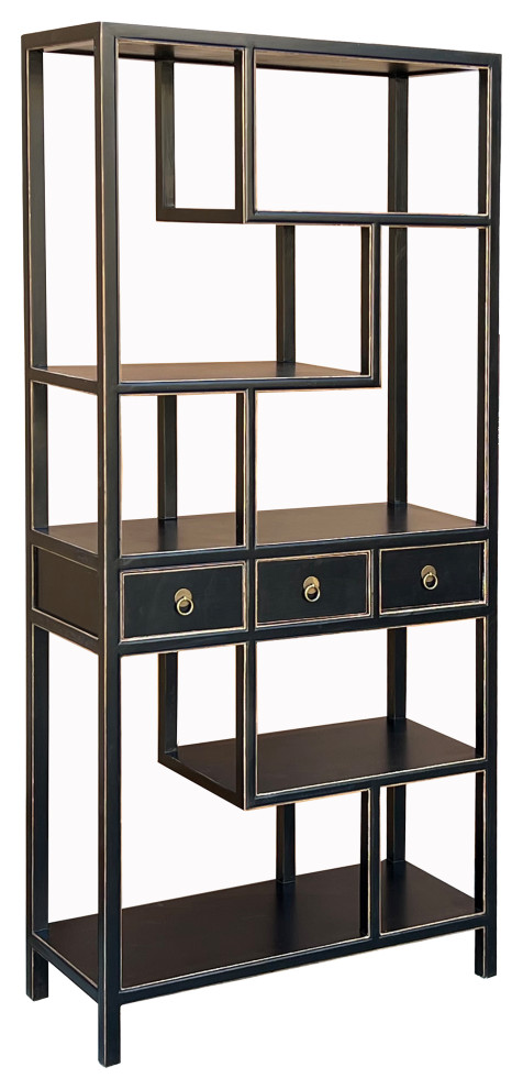 Oriental Black Lacquer Two Sided Display Curio Cabinet Room Divider Hcs7390   Asian   Bookcases   by Golden Lotus Antiques  Houzz