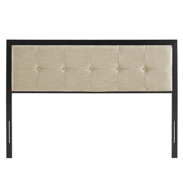 Waldorf Modern Beige Fabric Button Tufted Upholstered Twin Size Metal Headboard - - 31717200