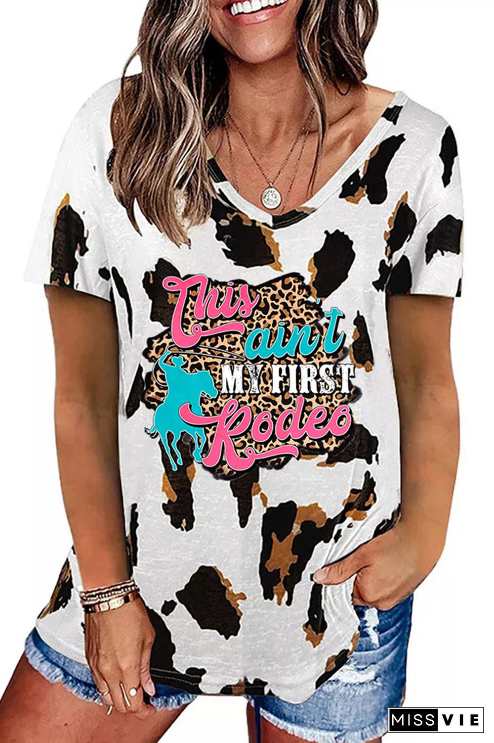 This Ain't My First Rodeo Leopard Printed Casual Loose Short Sleeve T-shirt