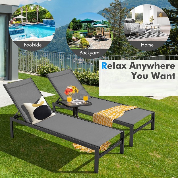 Tangkula Patio Chaise Lounge Outdoor Adjustable Lounge Chair W 6 position Backrest Grey